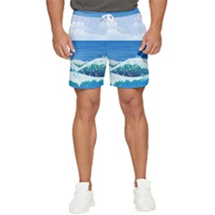 Illustration Landscape Sea Ocean Waves Beach Blue Men s Runner Shorts by Mog4mog4