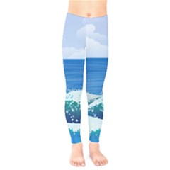 Illustration Landscape Sea Ocean Waves Beach Blue Kids  Classic Winter Leggings by Mog4mog4