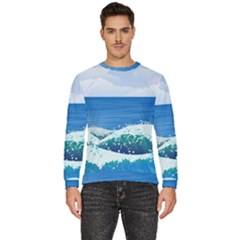 Illustration Landscape Sea Ocean Waves Beach Blue Men s Fleece Sweatshirt