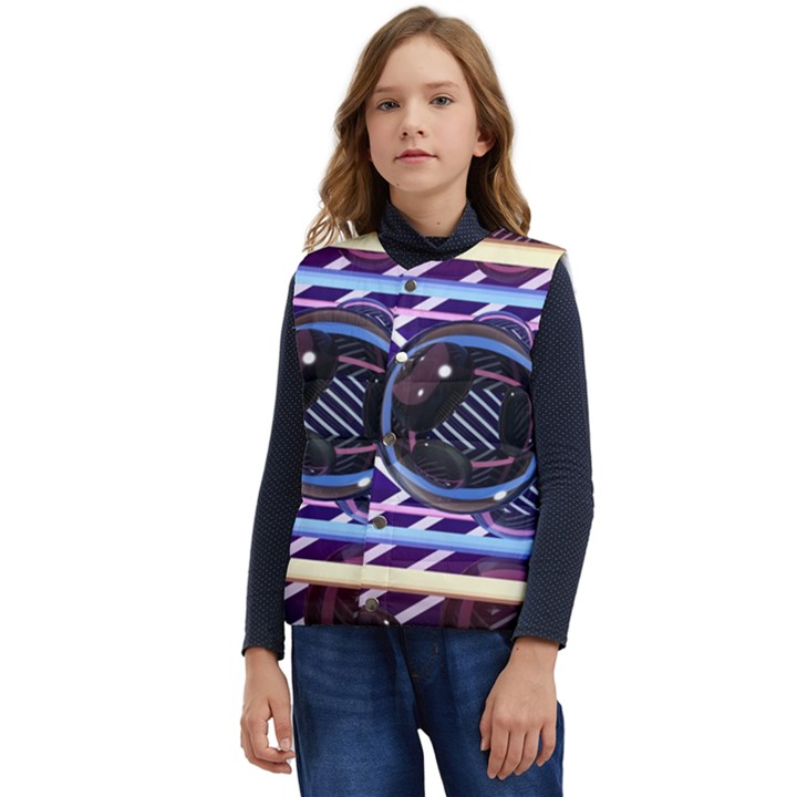 Abstract Sphere Room 3d Design Shape Circle Kid s Short Button Up Puffer Vest	