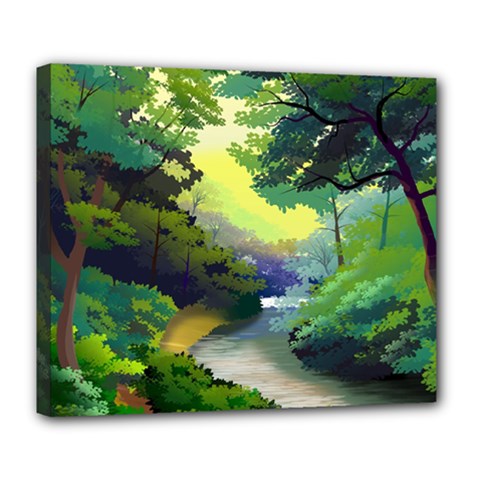 Landscape Illustration Nature Forest River Water Deluxe Canvas 24  X 20  (stretched) by Mog4mog4