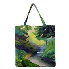 Landscape Illustration Nature Forest River Water Grocery Tote Bag by Mog4mog4