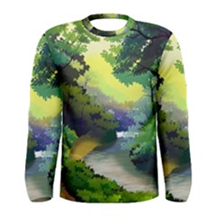 Landscape Illustration Nature Forest River Water Men s Long Sleeve Tee