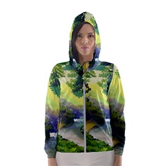 Landscape Illustration Nature Forest River Water Women s Hooded Windbreaker by Mog4mog4