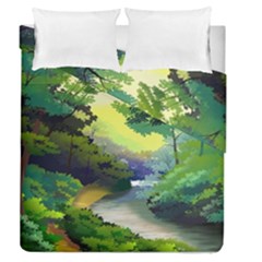 Landscape Illustration Nature Forest River Water Duvet Cover Double Side (queen Size) by Mog4mog4