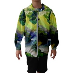 Landscape Illustration Nature Forest River Water Kids  Hooded Windbreaker by Mog4mog4