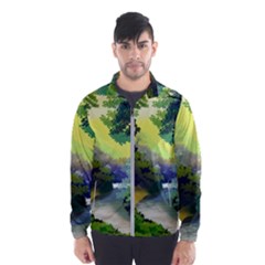 Landscape Illustration Nature Forest River Water Men s Windbreaker