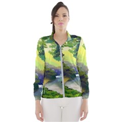 Landscape Illustration Nature Forest River Water Women s Windbreaker