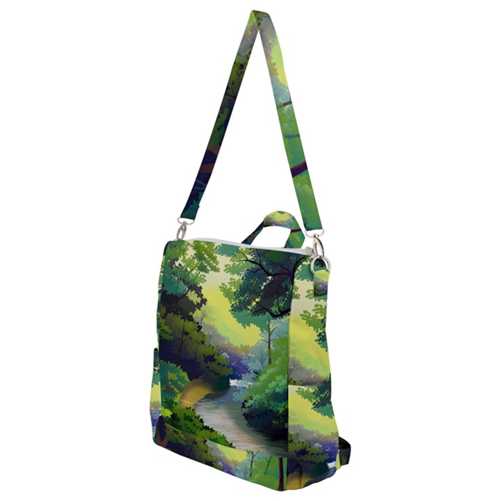 Landscape Illustration Nature Forest River Water Crossbody Backpack