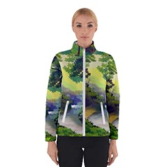 Landscape Illustration Nature Forest River Water Women s Bomber Jacket