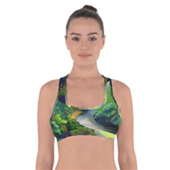 Landscape Illustration Nature Forest River Water Cross Back Sports Bra by Mog4mog4