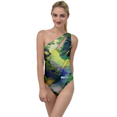 Landscape Illustration Nature Forest River Water To One Side Swimsuit by Mog4mog4