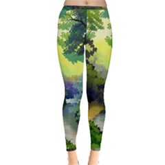 Landscape Illustration Nature Forest River Water Inside Out Leggings by Mog4mog4