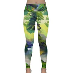 Landscape Illustration Nature Forest River Water Lightweight Velour Classic Yoga Leggings by Mog4mog4