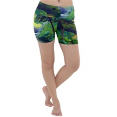 Landscape Illustration Nature Forest River Water Lightweight Velour Yoga Shorts by Mog4mog4