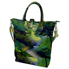 Landscape Illustration Nature Forest River Water Buckle Top Tote Bag by Mog4mog4