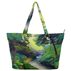 Landscape Illustration Nature Forest River Water Full Print Shoulder Bag by Mog4mog4