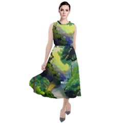 Landscape Illustration Nature Forest River Water Round Neck Boho Dress by Mog4mog4