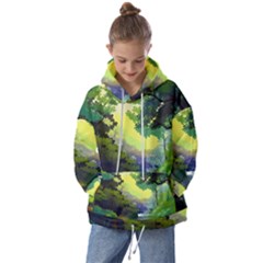 Landscape Illustration Nature Forest River Water Kids  Oversized Hoodie