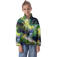 Landscape Illustration Nature Forest River Water Kids  Half Zip Hoodie