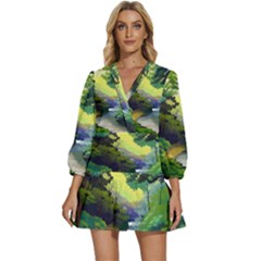 Landscape Illustration Nature Forest River Water V-neck Placket Mini Dress by Mog4mog4