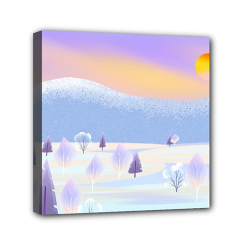 Vector Winter Landscape Sunset Evening Snow Mini Canvas 6  X 6  (stretched)