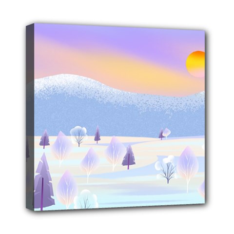 Vector Winter Landscape Sunset Evening Snow Mini Canvas 8  X 8  (stretched)