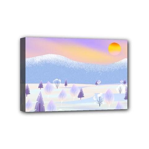 Vector Winter Landscape Sunset Evening Snow Mini Canvas 6  X 4  (stretched)