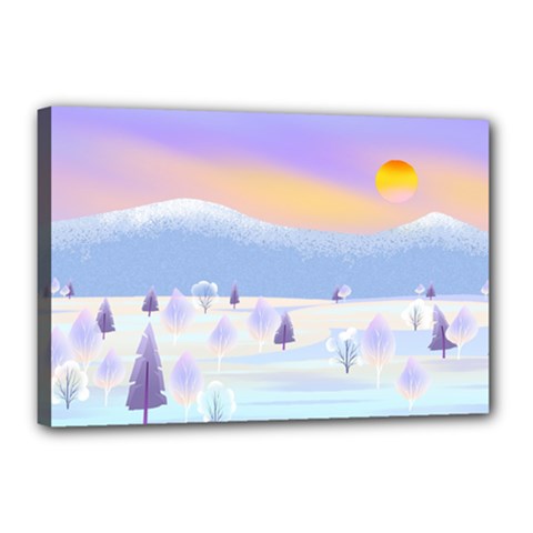 Vector Winter Landscape Sunset Evening Snow Canvas 18  X 12  (stretched)