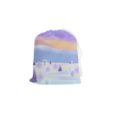 Vector Winter Landscape Sunset Evening Snow Drawstring Pouch (small)