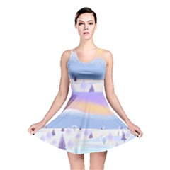 Vector Winter Landscape Sunset Evening Snow Reversible Skater Dress