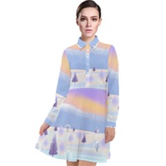 Vector Winter Landscape Sunset Evening Snow Long Sleeve Chiffon Shirt Dress