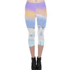 Vector Winter Landscape Sunset Evening Snow Capri Leggings 