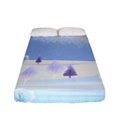 Vector Winter Landscape Sunset Evening Snow Fitted Sheet (full/ Double Size)