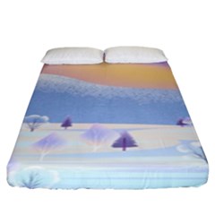 Vector Winter Landscape Sunset Evening Snow Fitted Sheet (king Size)