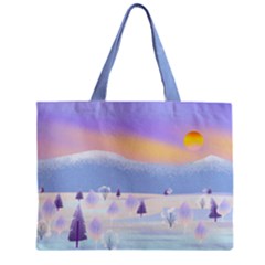 Vector Winter Landscape Sunset Evening Snow Zipper Mini Tote Bag