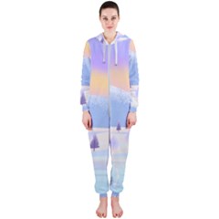 Vector Winter Landscape Sunset Evening Snow Hooded Jumpsuit (ladies)