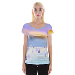 Vector Winter Landscape Sunset Evening Snow Cap Sleeve Top by Mog4mog4