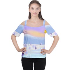 Vector Winter Landscape Sunset Evening Snow Cutout Shoulder Tee