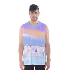 Vector Winter Landscape Sunset Evening Snow Men s Basketball Tank Top