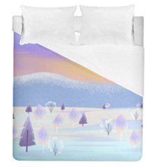 Vector Winter Landscape Sunset Evening Snow Duvet Cover (queen Size)