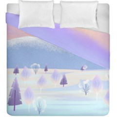 Vector Winter Landscape Sunset Evening Snow Duvet Cover Double Side (king Size)