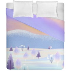 Vector Winter Landscape Sunset Evening Snow Duvet Cover Double Side (california King Size)