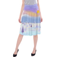 Vector Winter Landscape Sunset Evening Snow Midi Beach Skirt