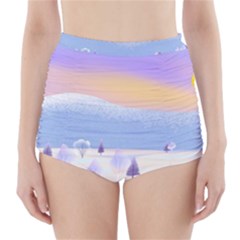 Vector Winter Landscape Sunset Evening Snow High-waisted Bikini Bottoms