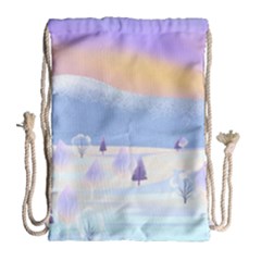 Vector Winter Landscape Sunset Evening Snow Drawstring Bag (large)