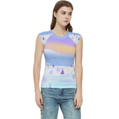 Vector Winter Landscape Sunset Evening Snow Women s Raglan Cap Sleeve Tee