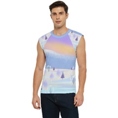 Vector Winter Landscape Sunset Evening Snow Men s Raglan Cap Sleeve Tee