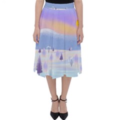 Vector Winter Landscape Sunset Evening Snow Classic Midi Skirt