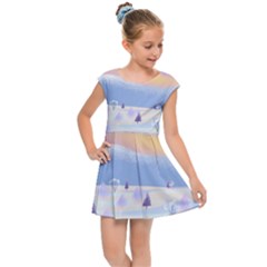 Vector Winter Landscape Sunset Evening Snow Kids  Cap Sleeve Dress